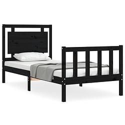 Foto van The living store bedframe massief grenenhout - zwart - 205.5 x 105.5 x 100 cm - multiplex lattenbodem - functioneel