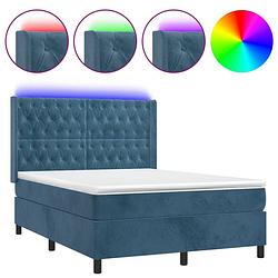 Foto van The living store boxspring bed - donkerblauw fluweel - 203 x 147 x 118/128 cm - verstelbaar hoofdbord - pocketvering