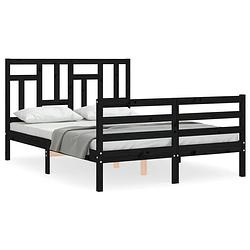 Foto van The living store massief grenenhouten bedframe - zwart - 195.5 x 145.5 x 100 cm - multiplex lattenbodem