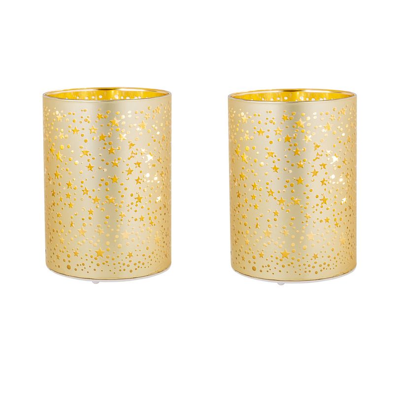 Foto van 2x stuks led kaarsen sterren kaars goud d9 x h12 cm - led kaarsen
