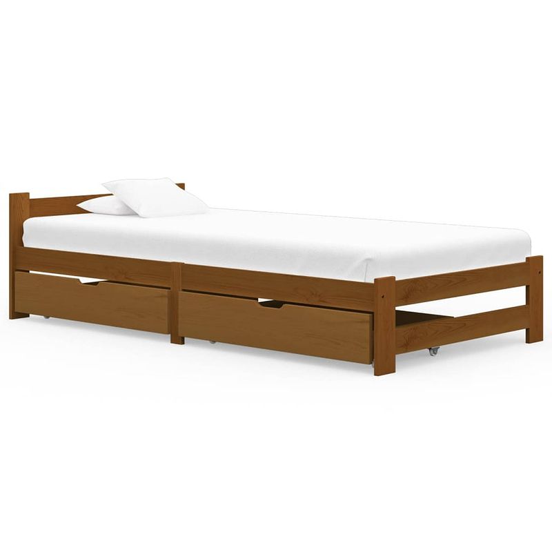 Foto van Vidaxl bedframe met 2 lades massief grenenhout honingbruin 100x200 cm