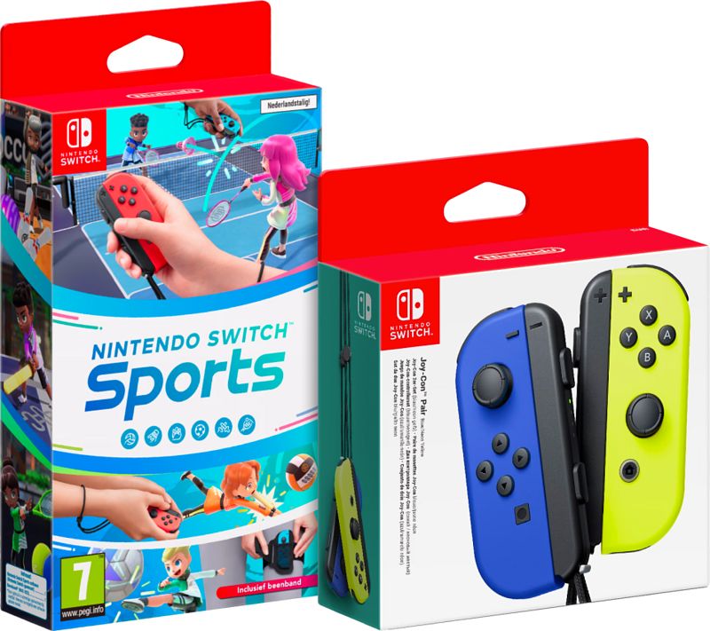 Foto van Nintendo switch sports + joy-con set blauw/neon geel