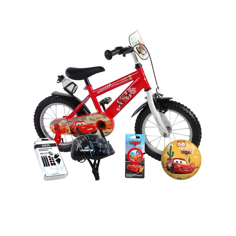 Foto van Volare kinderfiets disney cars - 14 inch - met bidonhouder - inclusief fietshelm + accessoires