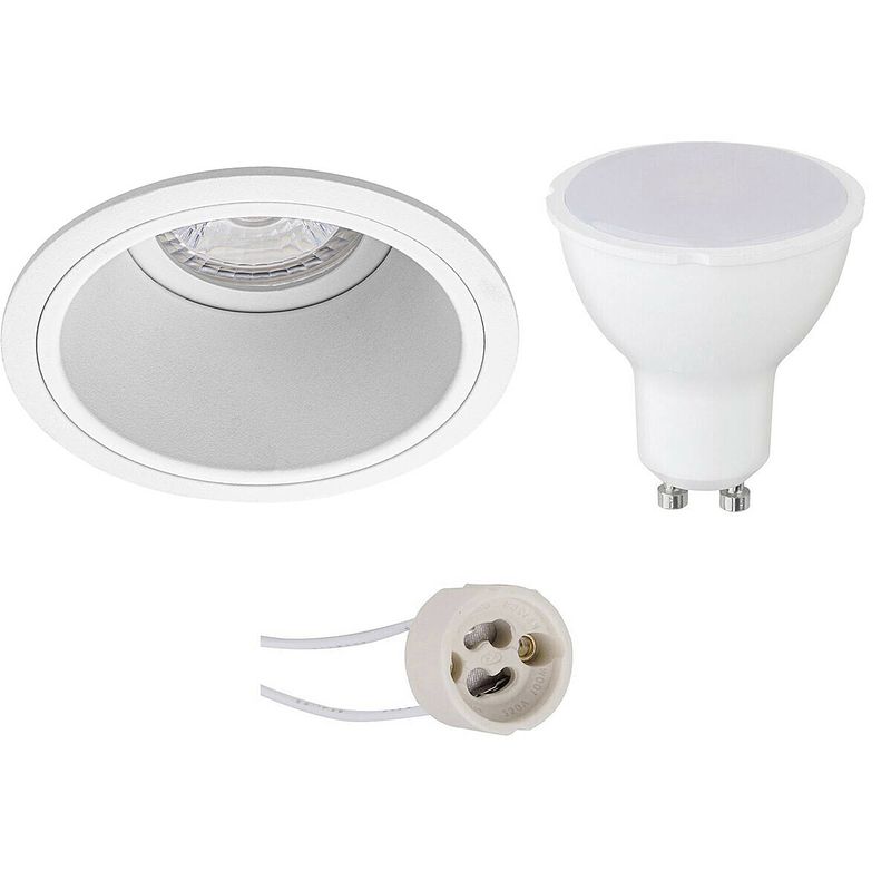 Foto van Led spot set - aigi - pragmi minko pro - gu10 fitting - inbouw rond - mat wit - 8w - helder/koud wit 6400k - verdiept -