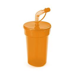 Foto van Sportbeker/limonadebeker met rietje oranje 400 ml - drinkflessen