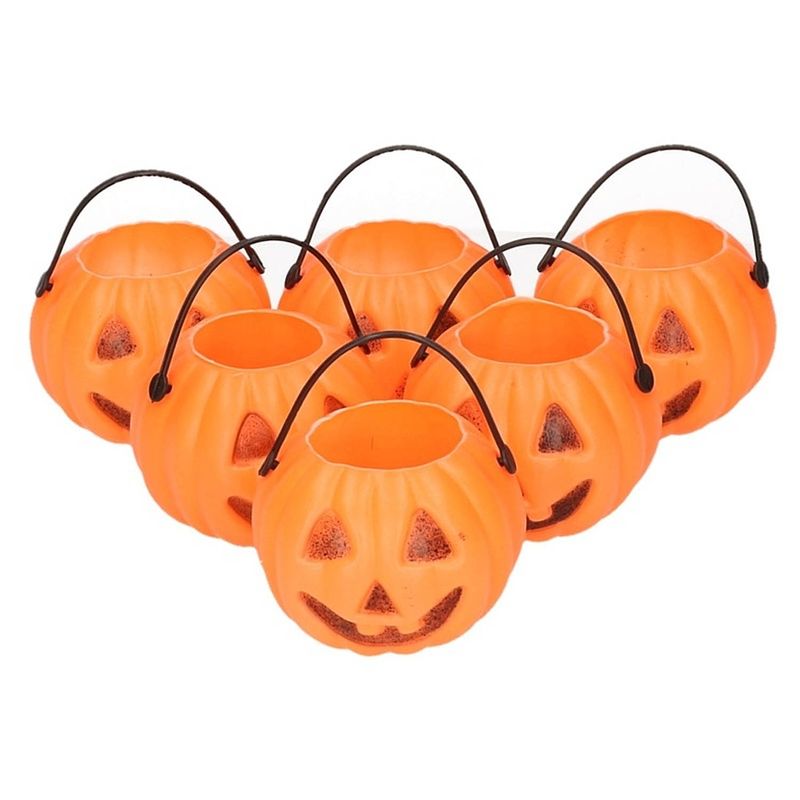 Foto van 24x halloween trick or treat mini pompoen emmers 5 cm - feestdecoratievoorwerp