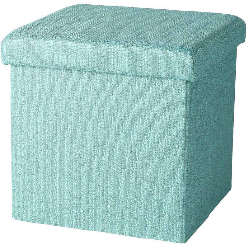 Foto van Urban living poef/hocker - opbergbox zit krukje - mintgroen - polyester/mdf - 38 x 38 cm - opvouwbaar - poefs