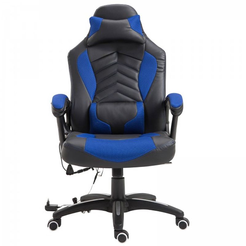 Foto van Ergonomische bureaustoel - gamestoel - gamechair - massage functie - warmtefunctie - kunstleer - zwart/blauw