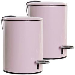 Foto van 2x stuks metalen vuilnisbakken/pedaalemmers roze 3 liter 23 cm - afvalemmers - kleine prullenbakken