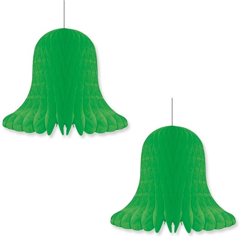 Foto van 2x kerst/feest decoratie klokken groen 30 cm - hangdecoratie