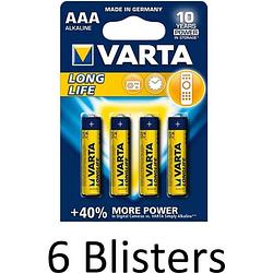 Foto van 24 stuks (6 blisters a 4 st) varta longlife aaa alkaline batterij