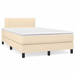 Foto van The living store boxspringbed - comfort - bed - 203 x 120 x 78/88 cm - crème stof en hout