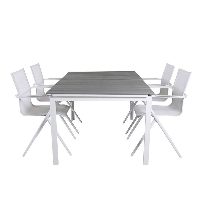 Foto van Levels tuinmeubelset tafel 100x160/240cm en 4 stoel alina wit, grijs.