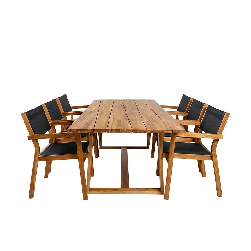 Foto van Plankton tuinmeubelset tafel 100x220cm en 6 stoel venice zwart, naturel.