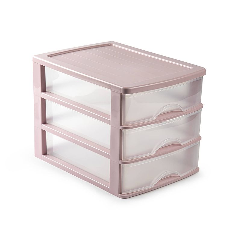 Foto van Ladeblok/bureau organizer met 3 lades roze/transparant l 35,5 x b 27 x h 26 cm - ladeblok