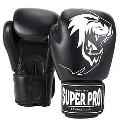 Foto van Super pro combat gear warrior lederen (kick)bokshandschoenen - zwart/wit - 12 oz