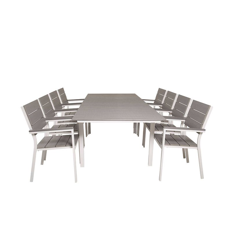 Foto van Levels tuinmeubelset tafel 100x160/240cm en 8 stoel levels wit, grijs.