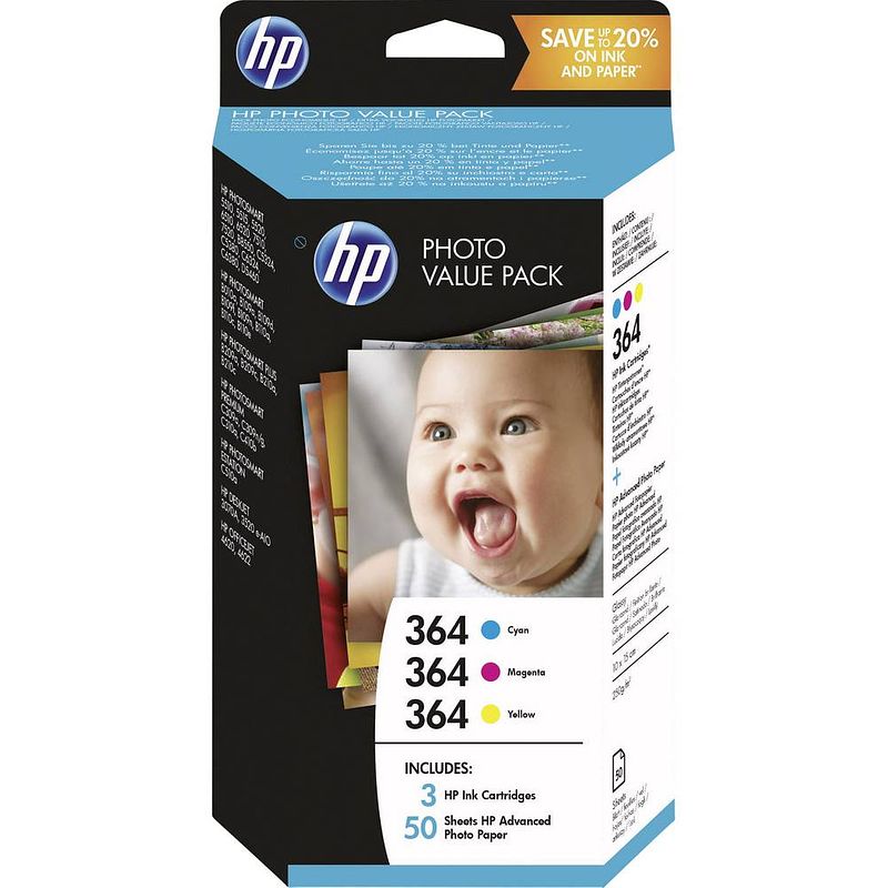 Foto van Hp cartridge 364 origineel combipack cyaan, magenta, geel t9d88ee cartridge multipack