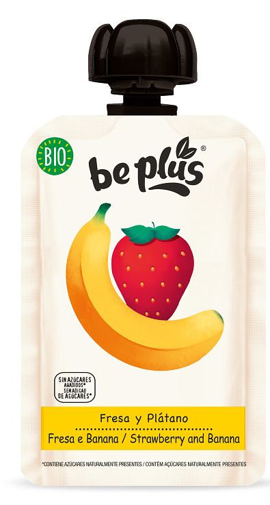 Foto van Be plus knijpfruit strawberry & banana