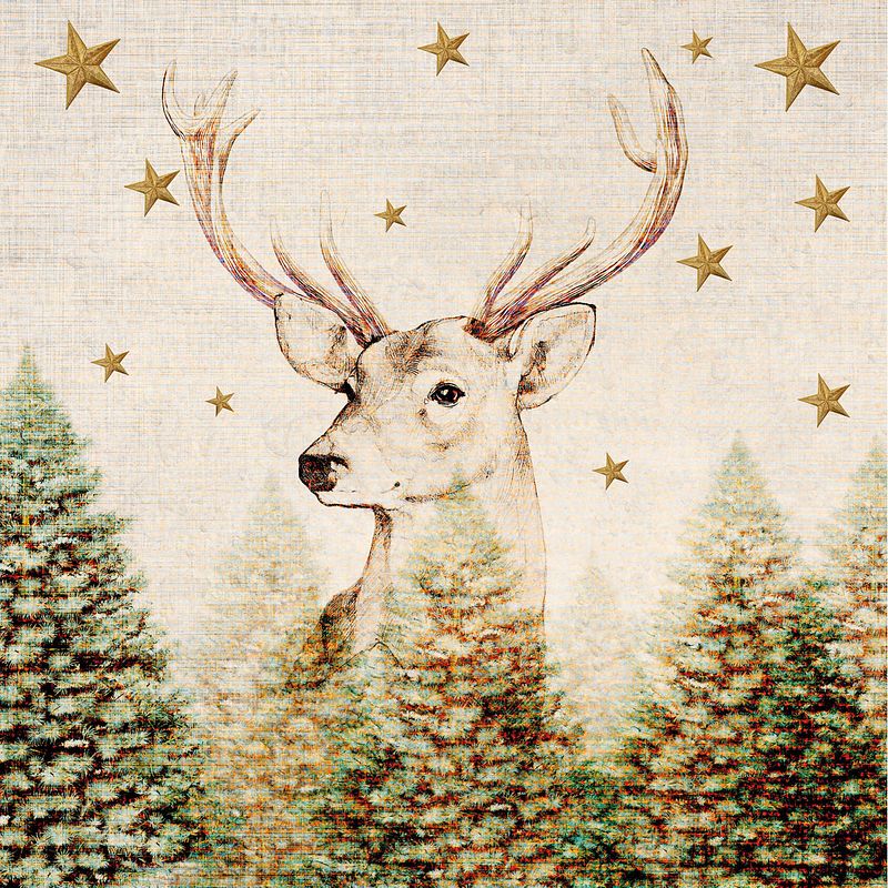 Foto van 60x beige kerst thema servetten met rendier 33 x 33 cm - feestservetten