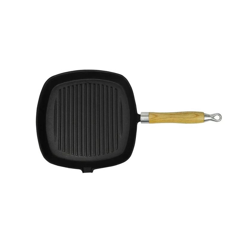 Foto van Vidaxl grillpan met houten handvat gietijzer 20x20 cm