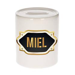 Foto van Naam cadeau spaarpot miel met gouden embleem - naam spaarpotten