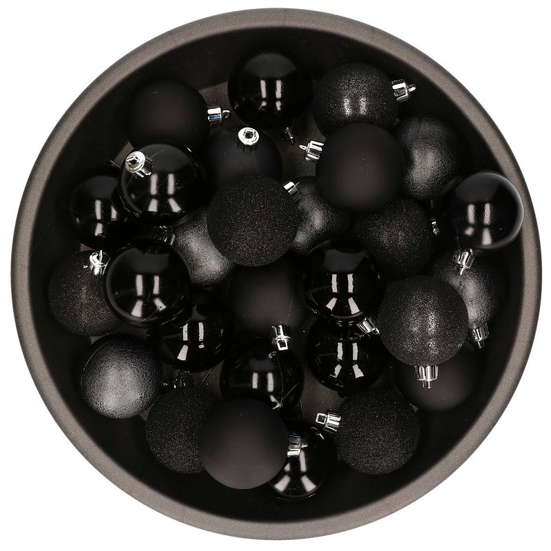 Foto van Kunststof kerstballen 48x stuks zwart 6 cm - kerstbal