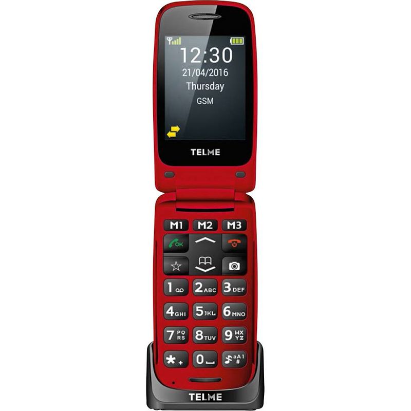 Foto van Telme x200 senioren clamshell telefoon met laadstation, sos-knop rood