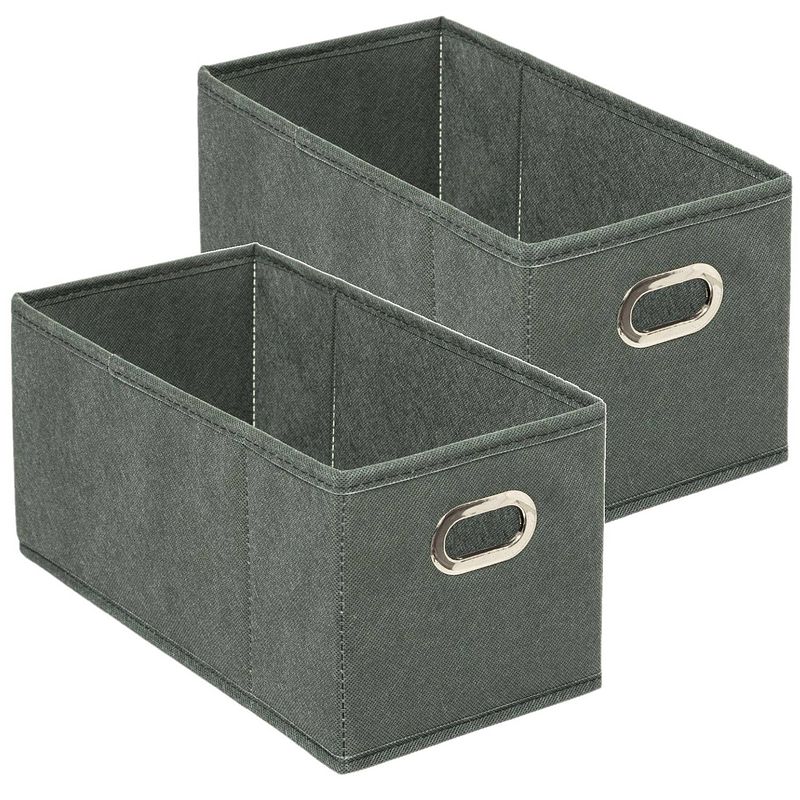 Foto van Set van 2x stuks opbergmand/kastmand 7 liter grijsgroen linnen 31 x 15 x 15 cm - opbergmanden