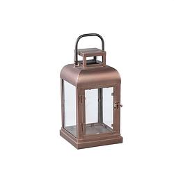 Foto van Ptmd vitoria copper rectangle iron lantern with glass s