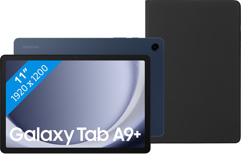 Foto van Samsung galaxy tab a9 plus 11 inch 128gb wifi blauw + bluebuilt book case zwart