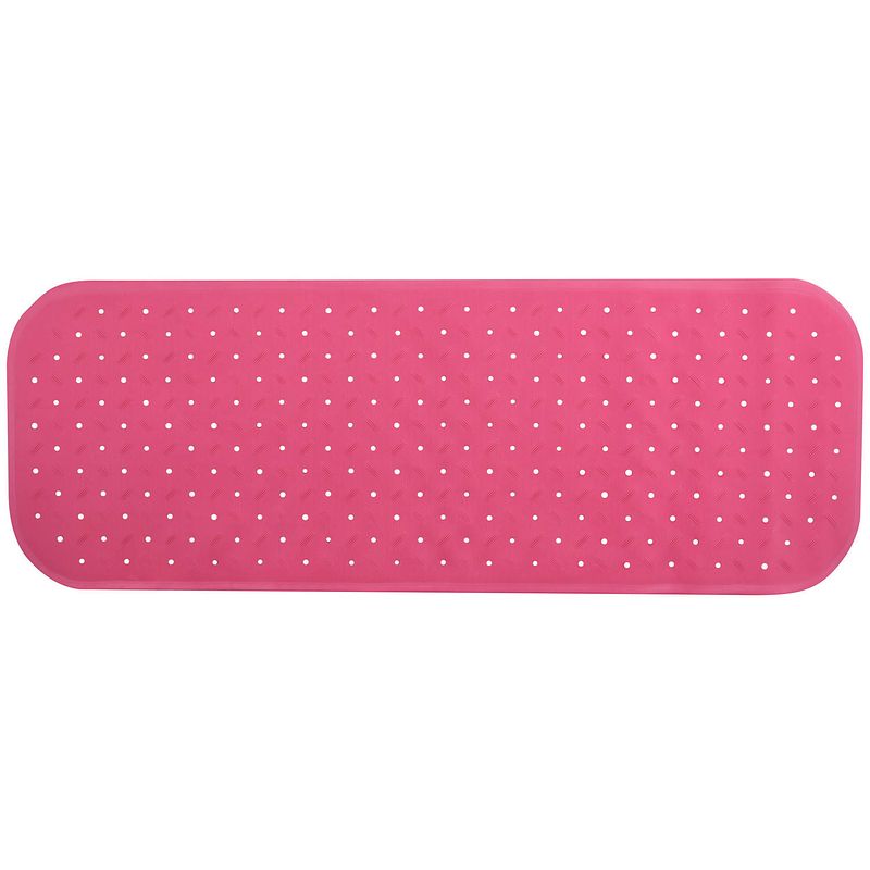 Foto van Msv douche/bad anti-slip mat badkamer - rubber - roze - 36 x 97 cm - badmatjes