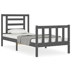 Foto van The living store bedframe - massief grenenhout - 195.5 x 95.5 x 100 cm - grijs - 90 x 190 cm