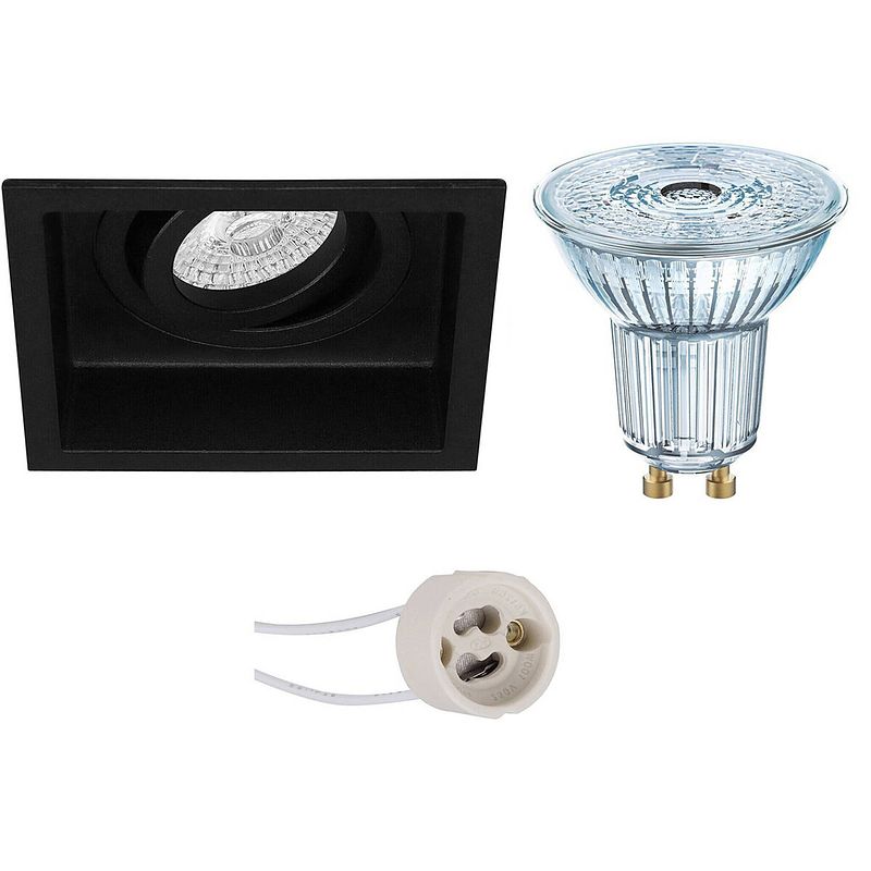 Foto van Led spot set - osram parathom par16 930 36d - pragmi domy pro - gu10 fitting - dimbaar - inbouw vierkant - mat zwart -