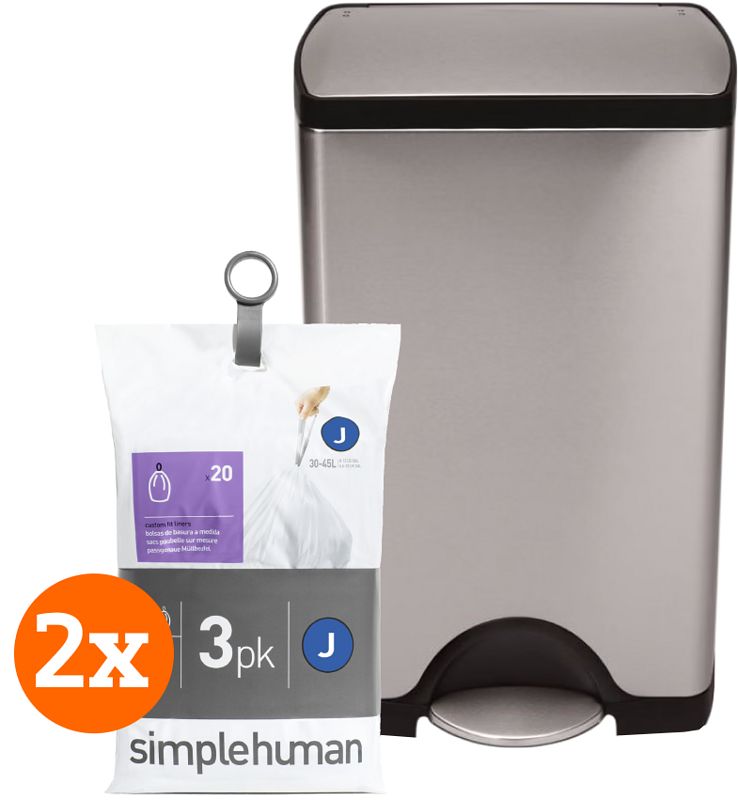 Foto van Simplehuman rectangular classic 38 liter rvs + vuilniszakken (120 stuks)