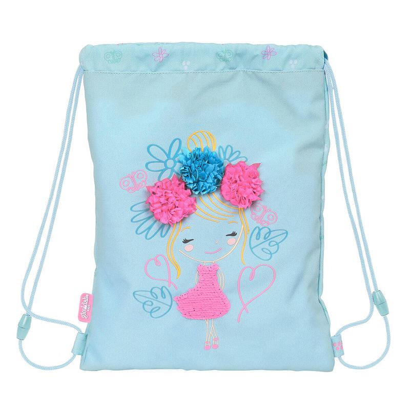 Foto van Rugtas met koordjes glow lab cute doll licht blauw (26 x 34 x 1 cm)