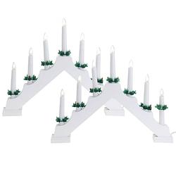 Foto van Kaarsenbruggen - 2x stuks - led verlichting - wit hout - 39,5 cm - kerstverlichting figuur