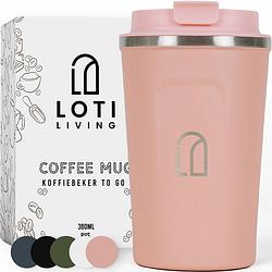 Foto van Loti living koffiebeker to go - thermosbeker - koffiebeker onderweg - theebeker - travel mug - 380ml - roze