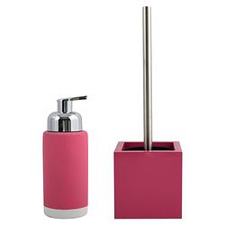 Foto van Msv badkamer accessoires set - fuchsia roze - zeeppompje/wc-borstel - badkameraccessoireset