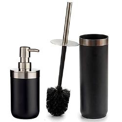 Foto van Badkamer accessoires set 2-delig zwart zeeppompje en toiletborstel - badkameraccessoireset