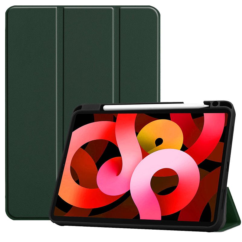 Foto van Basey ipad air 5 2022 hoes case hoesje donker groen uitsparing apple pencil ipad air 2022 10.9 inch