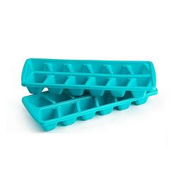 Foto van Plasticforte ijsblokjesvormen set 2x stuks met deksel - 24 ijsklontjes - kunststof - blauw - ijsblokjesvormen
