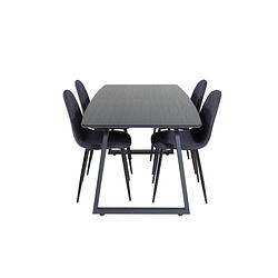 Foto van Incablbl eethoek eetkamertafel uitschuifbare tafel lengte cm 160 / 200 zwart en 4 polar eetkamerstal zwart.