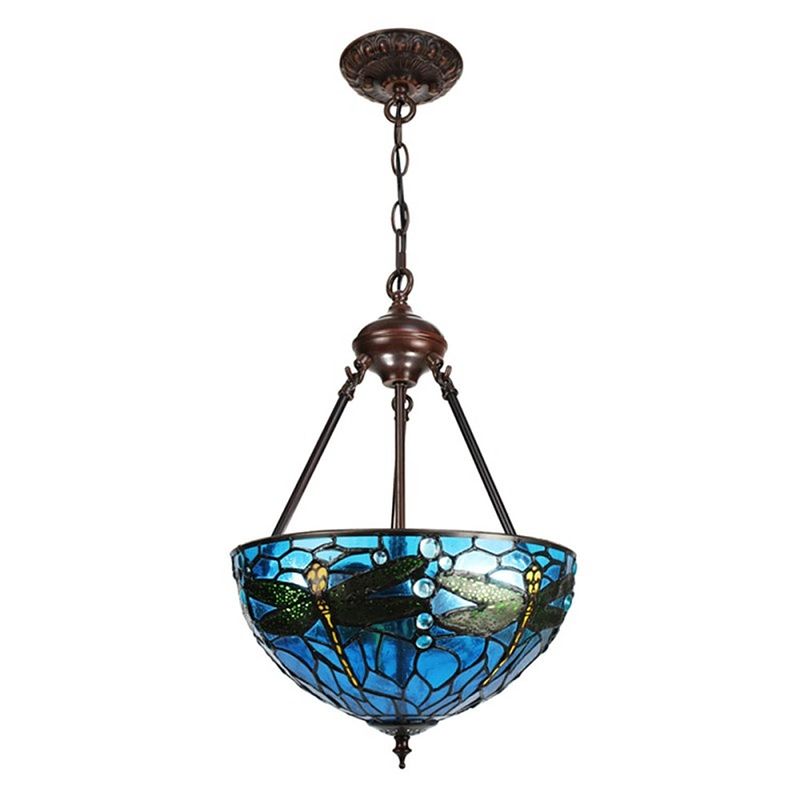 Foto van Clayre & eef blauwe hanglamp tiffany ø 31*155 cm e27/max 2*60w 5ll-9336bl