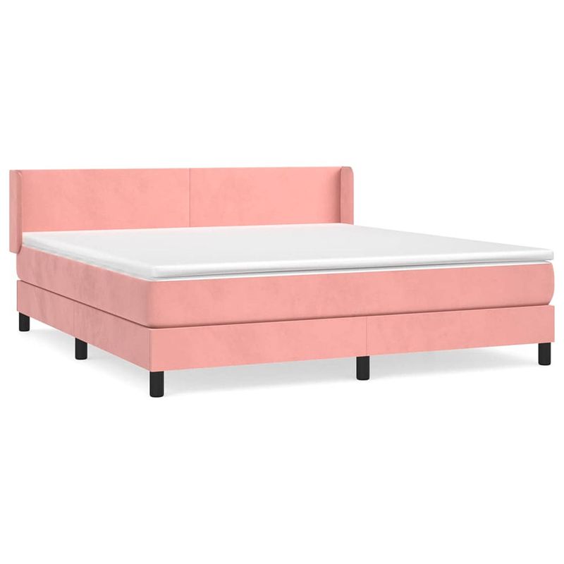 Foto van The living store boxspringbed - fluweel - 203x183x78/88 cm - pocketvering matras en topmatras - roze/blauw