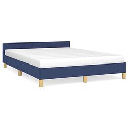 Foto van The living store bedframe blauw - 203x143x50cm - multiplex lattenbodem