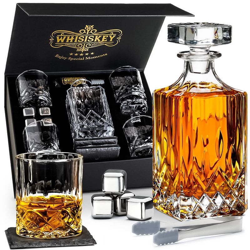Foto van Whisiskey whiskey karaf - klassiek - whiskey glazen - luxe whiskey karaf set - 0,8 l - decanteer set - whisky set - incl