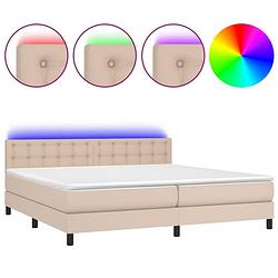 Foto van Vidaxl boxspring met matras en led kunstleer cappuccinokleur 200x200cm