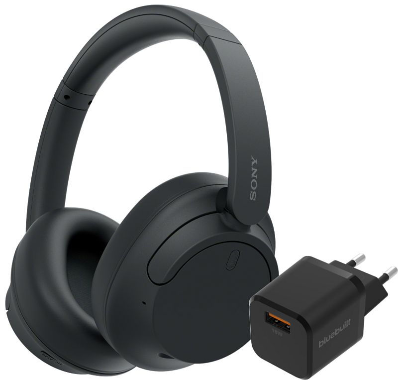 Foto van Sony wh-ch720n zwart + bluebuilt quick charge oplader met usb a poort 18w zwart