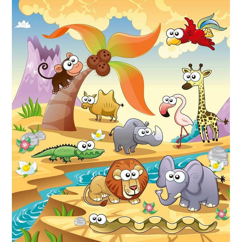 Foto van Dimex savanna animals vlies fotobehang 225x250cm 3-banen